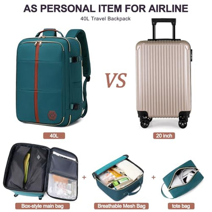 40L Travel Laptop Backpack for Women & Men, Airline Approved Carry On Luggage Overnight Bags, Waterproof Personal Item Bag, Weekender Essentials Backpacks Vacuum Backpack Dark Green - color: Dark Green