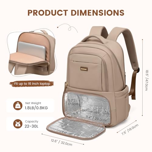 GOLF SUPAGS Lunch Backpack 16 Inch Laptop Backpack with Insulated Cooler Lunch Box Food Bag for College Work Camping Picnics (Champagne) - color: Champagne