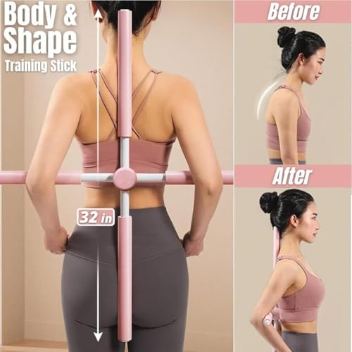Yoga Postures Stick – Yoga Exercise Stick, Stretch Mobility Pole, Adjustable Pilates Training Bar, Portable Rehabilitation Fitness Tool | Lightweight Stretching Aid for Office Gym Travel Home - color: Pink