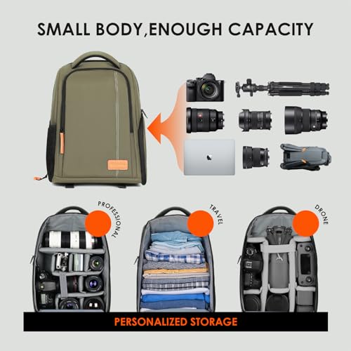 TARION Camera Backpacks for Photographers - Camera Bag Photography Backpack with 15" Laptop Compartment Side Access Tripod Holder - Waterproof Rain Cover- Anti-theft Hidden Pocket - TB04 Green - color: Green