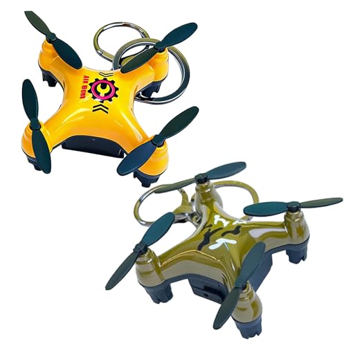 2 Pcs Alloy Drone Keychains, 3D Drone Model Keychain for Bags, Purses, Keyrings & Charm Decor — Yellow and Camouflage