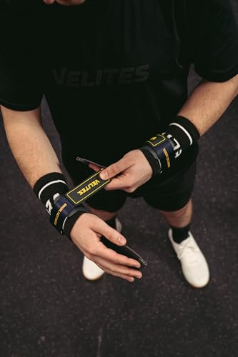Velites - Official Crossfit® Games Quad Ultra Grips - No Chalk and Smooth Bars - Wristbands and Carry Bag Included - Pull-ups, Muscle-ups and Toes to bar - color: Black, size: Large