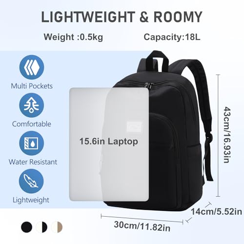 Kasqo School Backpack,Water Resistant Middle High School Bookbag for Teens Girls Boys School Bag Casual Women Men Daypack for Travel College Black - color: Black