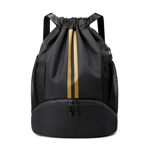 JELUTAR Drawstring Backpack Gym Bag with Shoes Compartment for Soccer, Basketball, Swim, Water-Resistant String Backpack Beach Cinch for Women Men, Black Gold - color: Black Gold, size: Large