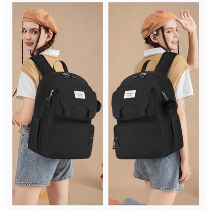 YAMTION Backpack for School,Laptop Back Pack for Girls with Multiple Pockets,Travel Backpack for Women,Teenage Bookbag with a Pencil Pouch for High School College（Black ）