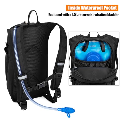 Kids Hydration Backpack, Water Hiking Backpack for Boys or Girls with 1.5L Reservoir Bladder - color: Black