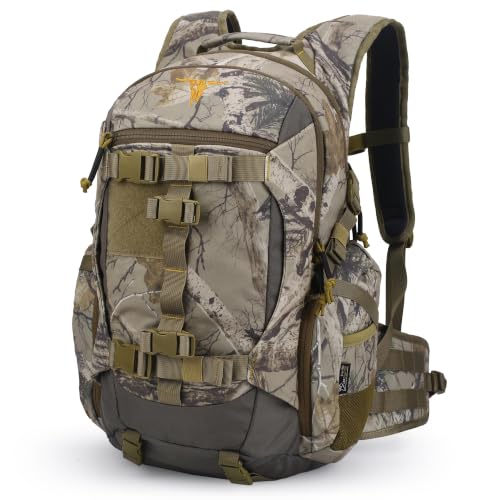 Mardingtop 28L Hunting Backpack, Camo Tactical Day Pack with Rain Cover, Molle Outdoor Backpack with Hydration Pocket for Hiking Camping Travel - color: Woodland Camo, size: 28L