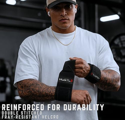 Hustle Athletics Wrist Wraps for Weightlifting, USPA-Approved 18" Wrist Support Straps for Bench Press, Squats & Overhead Press, Heavy-Duty Gym Wraps for Men and Women