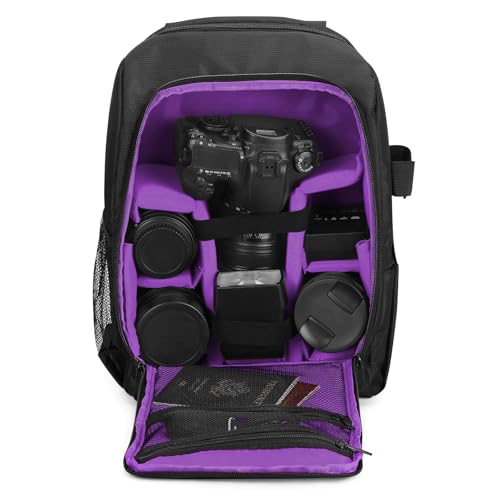 G-raphy Camera Backpack Camera Bags for Photographer Photography DSLR SLR Backpack with Laptop Compartment for DSLR Cameras, Lenses, Tripod and Accessories (Purple)