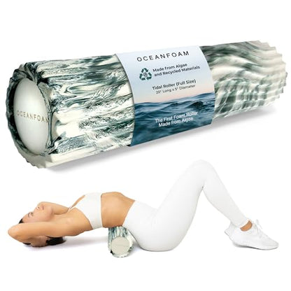 Oceanfoam Tidal Roller - Hunter Marbled - Muscle Massage Foam Roller for Back Pain & Stretching - Firm and Ergonomic Wide Wave Textured - Yoga, Athletics, & Wellness - Full Size, 20" x 5" - color: Hunter Marbled