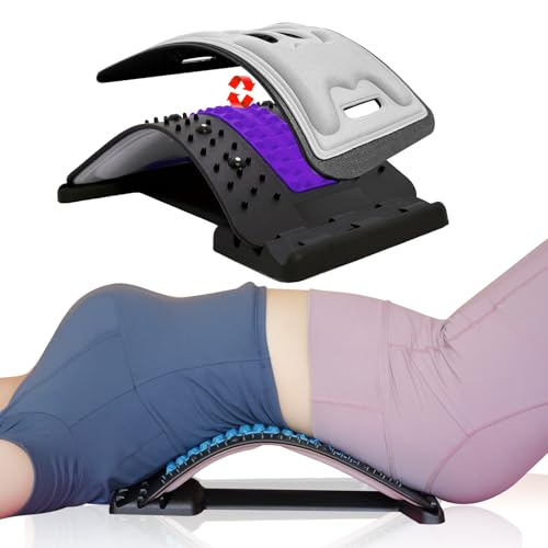 Back Stretcher with Lumbar Support for Back Pain Relief - Dual-Sided 3-Level Adjustable Spinal Decompression lumbar board (Purple) - color: Purple