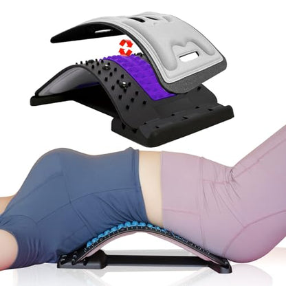Back Stretcher with Lumbar Support for Back Pain Relief - Dual-Sided 3-Level Adjustable Spinal Decompression lumbar board (Purple) - color: Purple