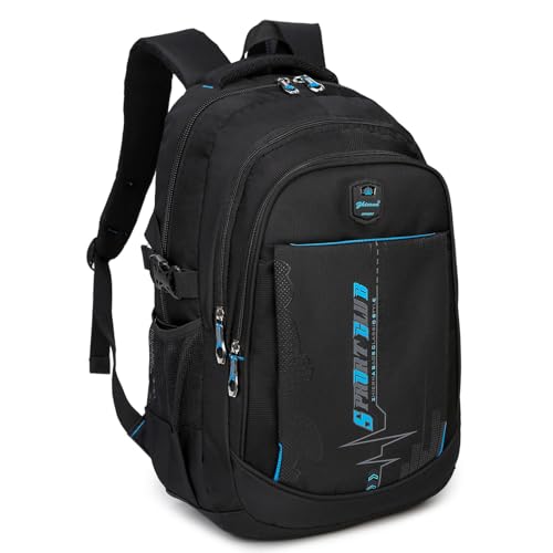 goldwheat School Backpack For Teen Boys, Lightweight Water-Resistant Boys Bookbag With Computer Compartment Fits 15.6" Laptop - color: Black Blue