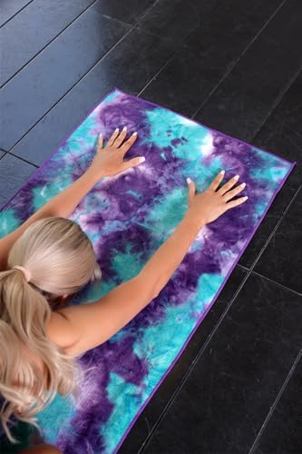 Eunzel Hot Yoga Towel - Microfiber Non Slip Yoga Mat Towel with Grip Dot Sweat Absorbent Towel for Hot Yoga, Pilates and Fitness 72" x 24", Green & Purple/Purple - color: Green & Purple/ Purple