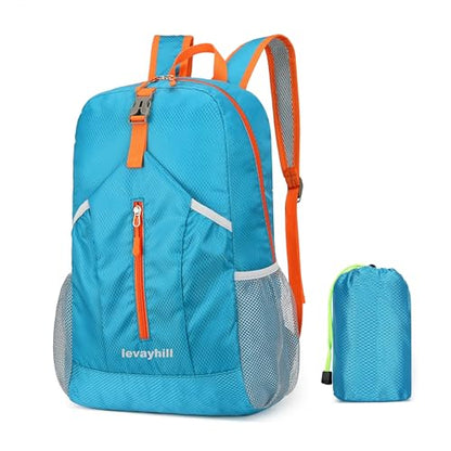 levayhill 25L Foldable Hiking Backpack,Small Packable Daypack, Blue | Lightweight Collapsible Bag,Water Repellent Travel Basic-Daypack,Men Women Camping Cycling Rucksack Outdoor Back Pack - color: Blue