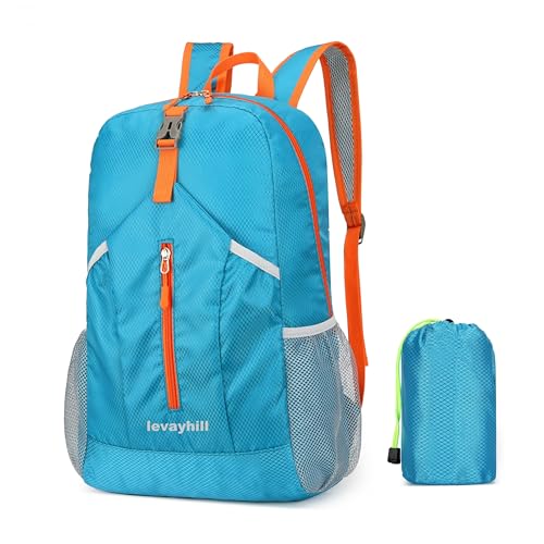 levayhill 25L Foldable Hiking Backpack,Small Packable Daypack, Blue | Lightweight Collapsible Bag,Water Repellent Travel Basic-Daypack,Men Women Camping Cycling Rucksack Outdoor Back Pack - color: Blue