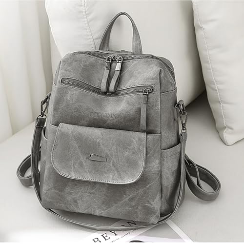 WYFJNX PU Leather Backpack Purse for Women Fashion Multipurpose Design Handbag Ladies Shoulder Bags Travel Backpack Grey - color: Grey
