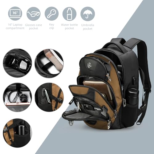 Swissdigital Design Laptop Backpack, Travel Backpack with USB Charging Port Fits 15.6 inches Computer, 31L College School Bookbag for Men,Tan/Black | SD803-34 - color: Tan/Black