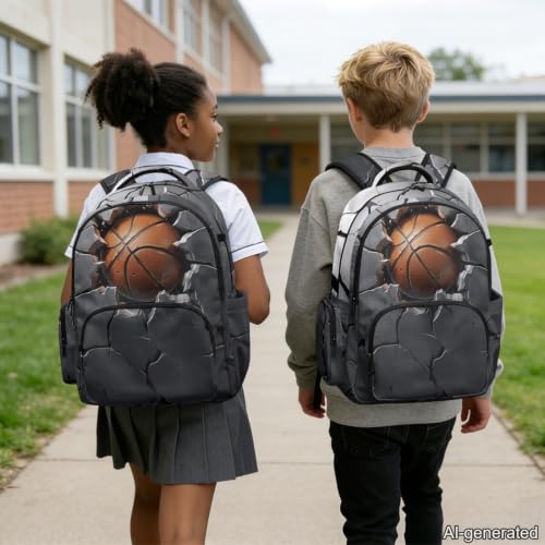 Suobstales 3D Basketball Print 17 Inch School Backpack for Boys Girls Lightweight Students Bookbag Middle School Schoolbag Casual Daypack Large Capacity Rucksack with Zipper Pocket - color: 3d Basketball