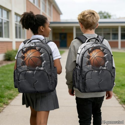 Suobstales 3D Basketball Print 17 Inch School Backpack for Boys Girls Lightweight Students Bookbag Middle School Schoolbag Casual Daypack Large Capacity Rucksack with Zipper Pocket - color: 3d Basketball