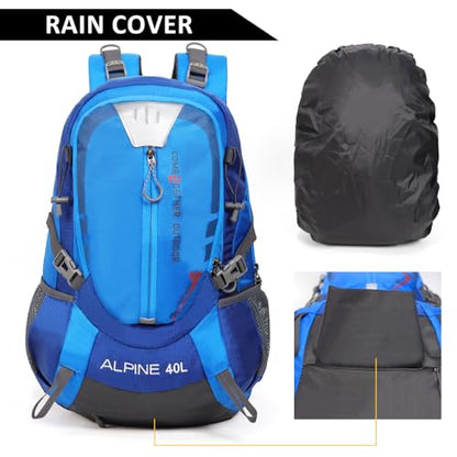 Hiking Backpack Camping 40L Outdoor Daypack Lightweight Travel Backpack with Rain Cover for Women Men (Blue) - color: Blue