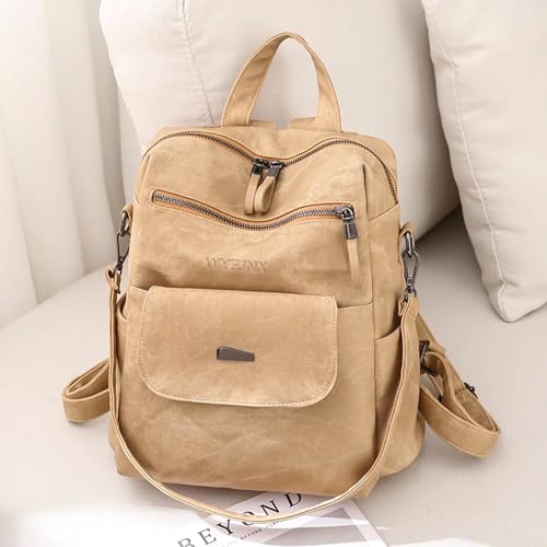 WYFJNX PU Leather Backpack Purse for Women Fashion Multipurpose Design Handbag Ladies Shoulder Bags Travel Backpack Khaki - color: Khaki