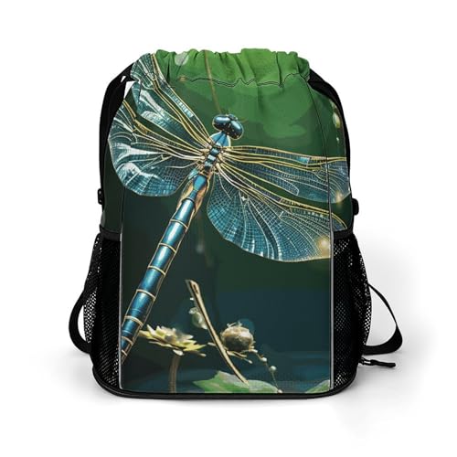 Fitness Drawstring Backpack Waterproof Gym Bag Dragonfly Green Lightweight Dry And Wet Separation Swim Bag