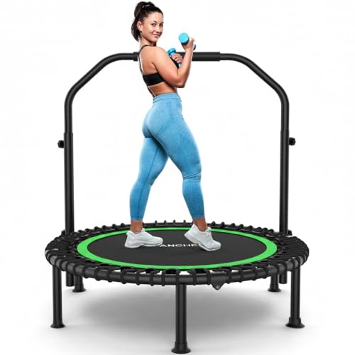ANCHEER Rebounder Trampoline 40"/48" Bungee Rebounder with 4-Level Adjustable Handle, Max 400-450 LBS Heavy-Duty Fitness Trampoline, Waterproof UV-Resistant Indoor Outdoor Exercise Trampoline - color: Green-Black, size: 48IN