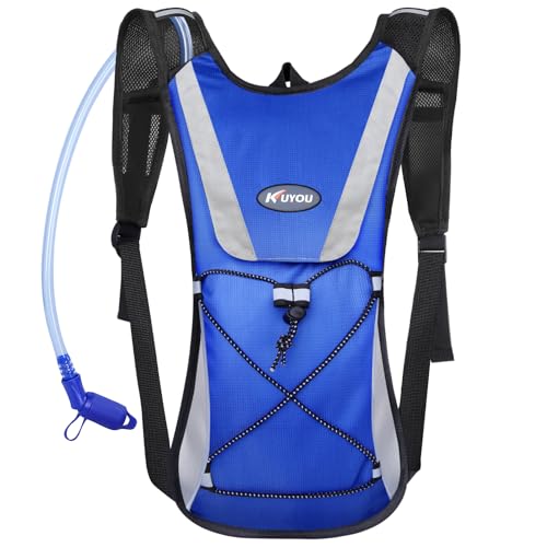 KUYOU Running Hydration Vest - Lightweight Insulated Hydration Backpack with 2L Water Bladder, Adjustable Chest Straps and Reflective Water Backpack for Running Marathon Race Hiking Cycling - color: Blue