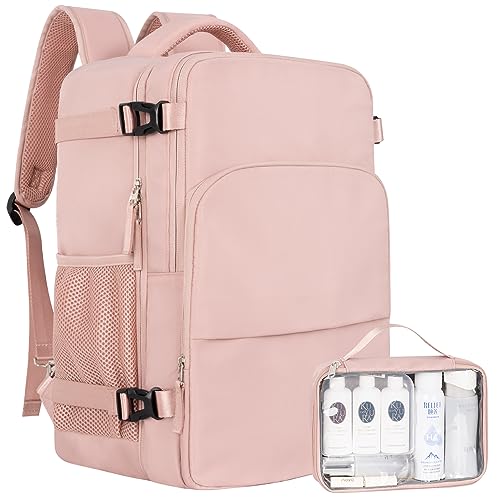 Sinaliy Travel Backpack, Carry on Flight approved Travel Bag with Multi-Pockets, Waterproof 17.3inch Laptop Backpack for Men Women, Pink - color: Pink, size: X-Large