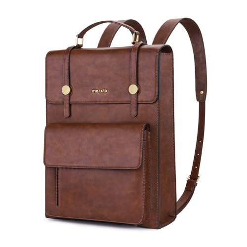 MOSISO Trendy Leather Backpack Purse for Women Men, 15.6-16 inch Laptop Backpack Waterproof Stylish Large Capacity Casual Daypack Bag for Work Business College Travel, Brown