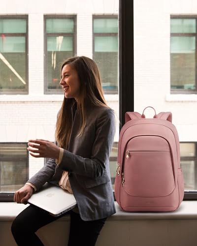 LIGHT FLIGHT Travel Backpack for Women, 15.6 Inch, Dull Pink | Laptop Backpack, USB Charging Hole, Water Resistant, Large Capacity, College Bookbag - color: Dull Pink, size: 15.6 Inch without Wheels