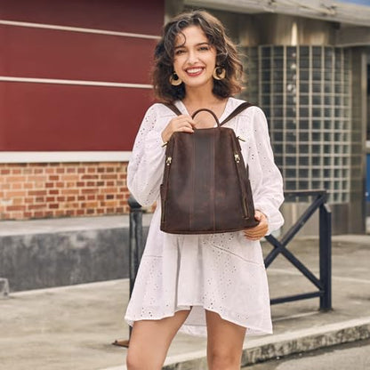 S-ZONE Leather Backpack Purses for Women Antitheft Rucksack Shoulder Bag Medium - color: 3-deep Brown