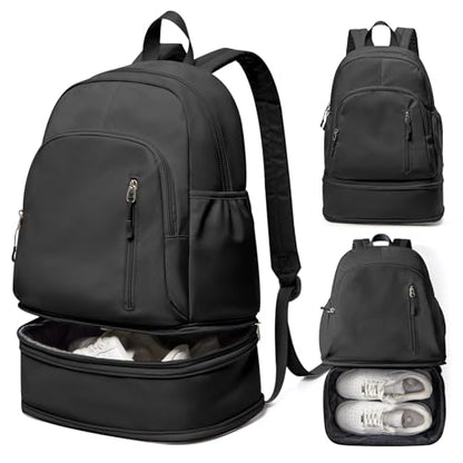 Gym Backpack for Women Men,Cheer bag,Lightweight Gym Bag with Shoe Compartment, Waterproof Sports Backpack with Wet Pocket, Black - color: A1-black