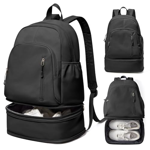 Gym Backpack for Women Men,Cheer bag,Lightweight Gym Bag with Shoe Compartment, Waterproof Sports Backpack with Wet Pocket, Black - color: A1-black