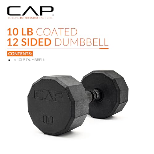 CAP Barbell Coated Hex Dumbbell Weight - Single | 10-120 lbs | Multiple Options - size: 10 lb, style: 12-Sided - Black Handle