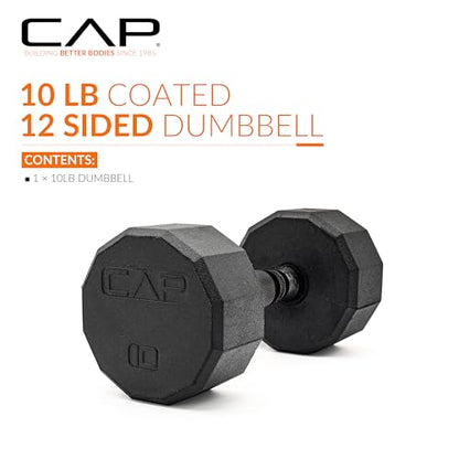 CAP Barbell Coated Hex Dumbbell Weight - Single | 10-120 lbs | Multiple Options - size: 10 lb, style: 12-Sided - Black Handle