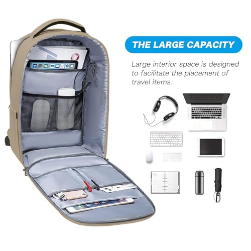 MOSISO 15.6-16 inch 35L Laptop Backpack with USB Charging Port for Women Men, Waterproof Hardshell Travel Business Computer Bag, Anti-Theft Daypack with Luggage Strap, Camel - color: Camel