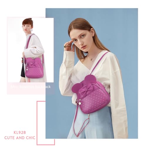 KL928 Girls Mini Backpack Bowknot Polka Dot Cute Small Daypacks Convertible Shoulder Bag Purse for Women - color: Fuchsia