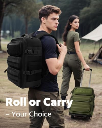 AUROTIER Rolling Tactical Laptop Backpack, Underseat Travel Backpack with Wheels, 16 Inch Wheeled Computer Backpack for Men and Women, Roller Overnight Molle Outdoor Hiking College Carry on Luggage - color: Black