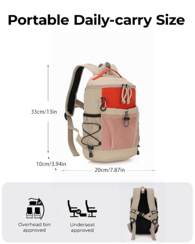 BESMART Small Hiking Backpack for Women, Mini Travel Daypack with S Hook - color: Khaki/Orange