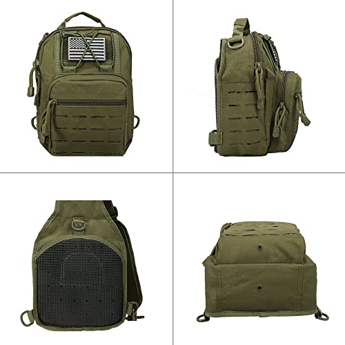 BOMTURN Tactical Backpack-1000D Waterproof Military Backpack/Laser-Cut/CCW Bags Sling Bag Tactical Satchel Shoulder Bag Men - color: Green