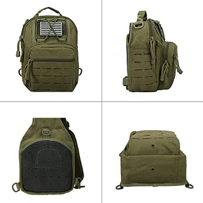 BOMTURN Tactical Backpack-1000D Waterproof Military Backpack/Laser-Cut/CCW Bags Sling Bag Tactical Satchel Shoulder Bag Men - color: Green