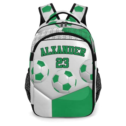 Backpack for School,Sport Ball Athlete Player Soccer Green Kid Water Resistant Casual Daypack for Travel with Bottle Side Pockets 16.5 Inch - color: Green