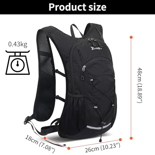 15L Small Hiking Backpack Lightweight Hydration Backpack for Men Women, Warterproof Hiking Daypack for Travel Cycling - color: Black