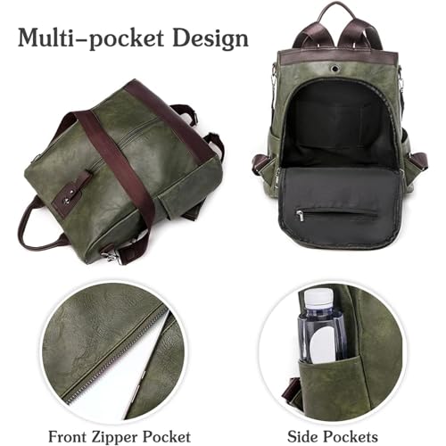 Women Backpack Anti-Theft Daypack Shoulder Bag with Earphone Hole Ladies Rucksack Waterproof PU Leather Bag for Travel Work (black) - color: Black