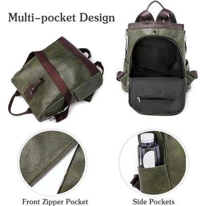 Women Backpack Anti-Theft Daypack Shoulder Bag with Earphone Hole Ladies Rucksack Waterproof PU Leather Bag for Travel Work (black) - color: Black