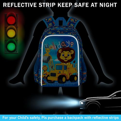 16" Kids Backpack for Boys, 3Pcs Excavator Bookbag Set for Elementary Preschool Kindergarten, Lion School Backpacks with Lunch Box(Blue) - color: Lion Blue