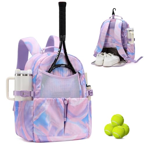 LOVEVOOK Tennis Bag for Women & Men, Fits 27" Rackets, Tennis Backpack with Ventilated Shoe Compartment & Wet Pocket, Ideal for Pickleball, Padel - color: Dreamy Purple, size: 26L 1-2 Rackets