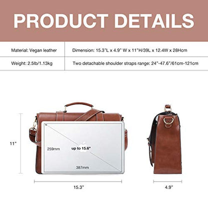 ECOSUSI Backpack for Women Briefcase Messenger Laptop Bag Vegan Leather Satchel Work Bags Fits 15.6 inch Laptops, Coffee - color: 1-coffee-l
